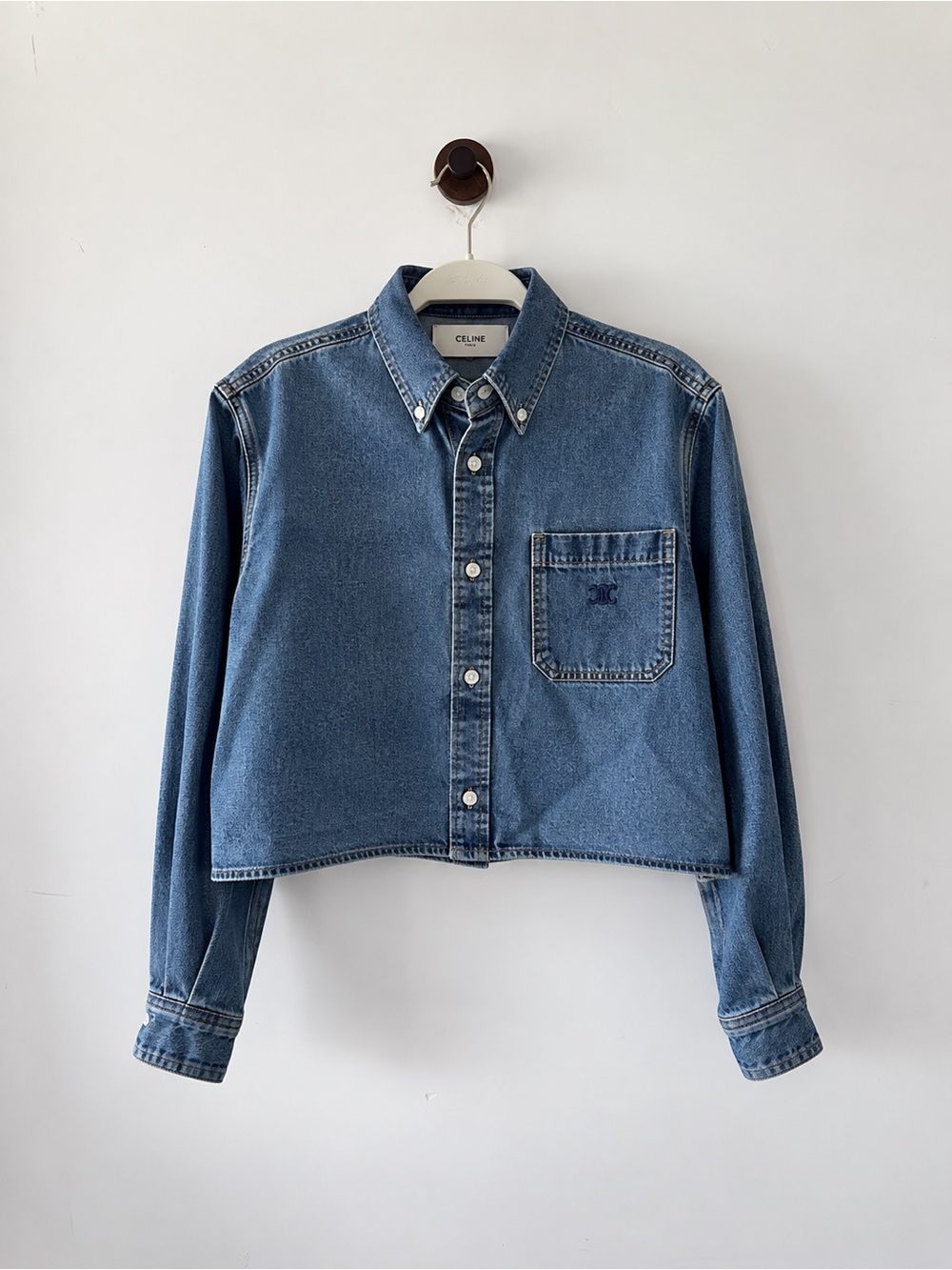 Celine Blue Cropped Denim Shirt Jacket